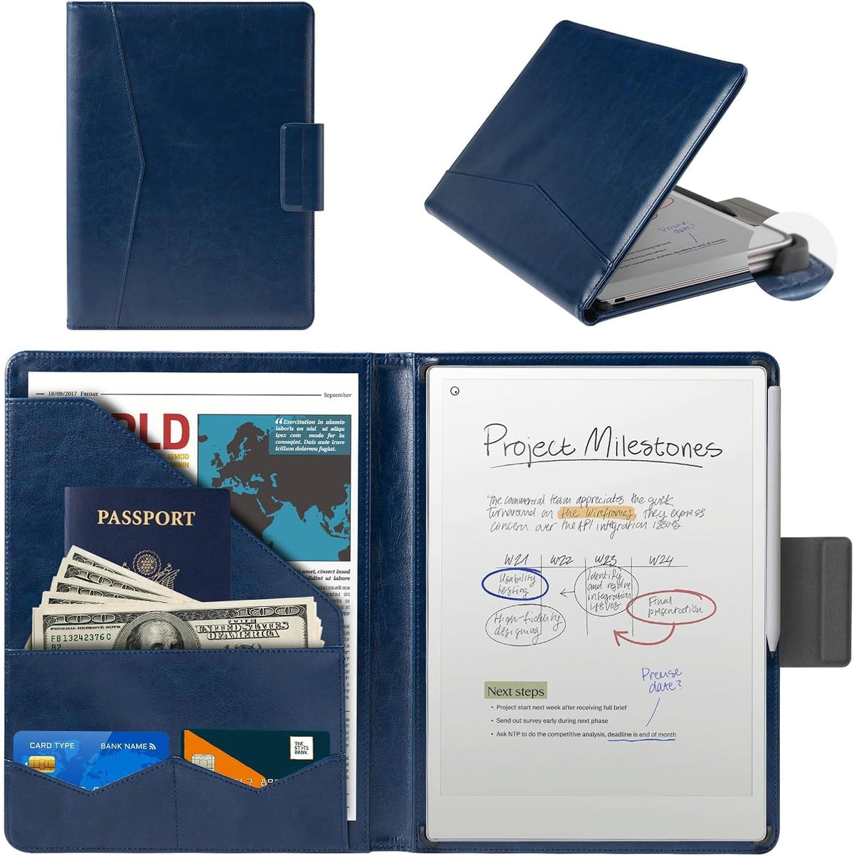 Cobak Premium PU Leather Case for Remarkable Paper Pro 11.8" (2024) – Slim Magnetic Back Cover with Auto Sleep/Wake, Folder Design, Magnetic Pen Holder Strap, Navy Blue