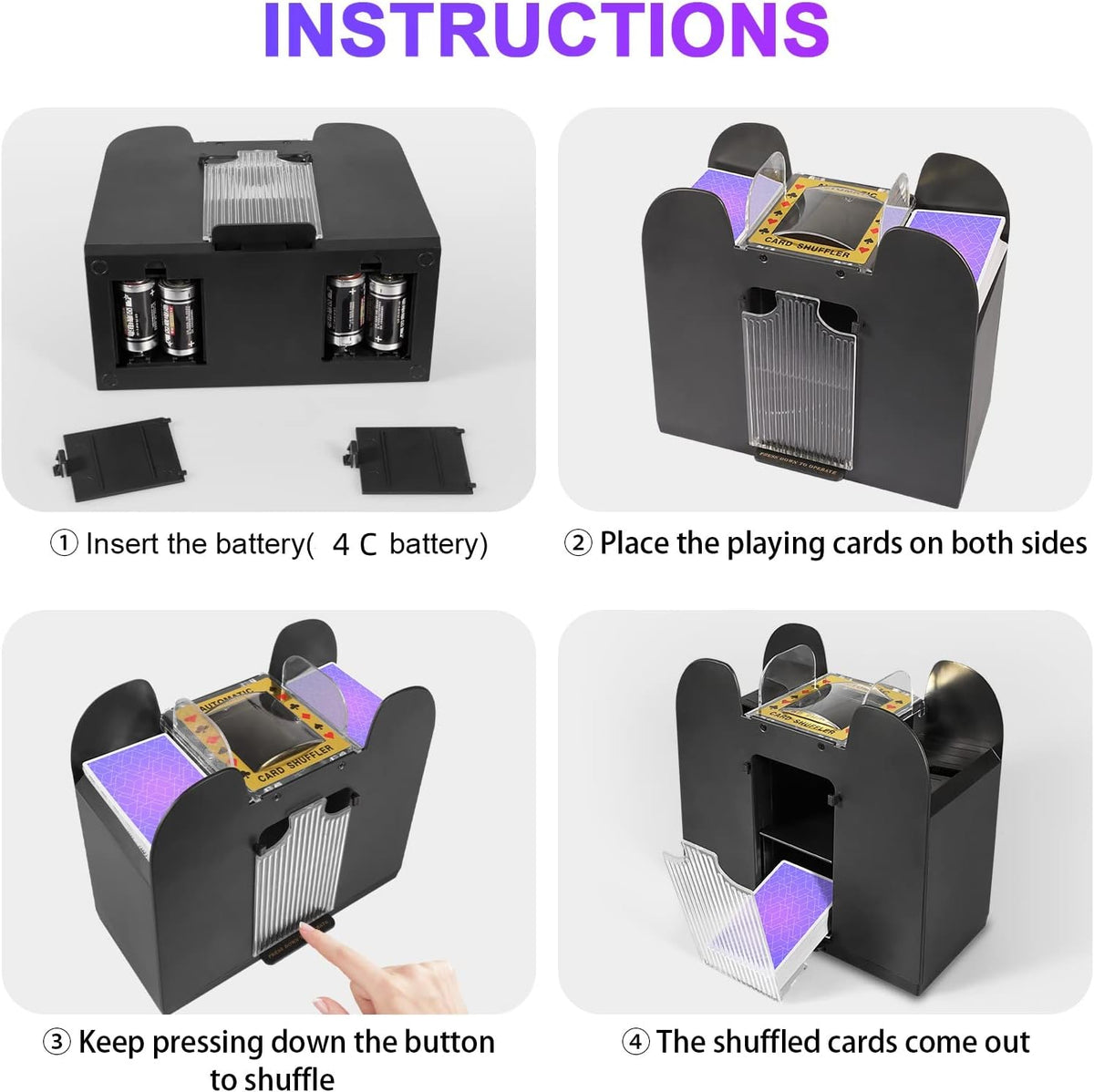 Automatic Card Shuffler 2/1/4/6 Deck,Battery-Operated Electric UNO Poker Shuffler,Playing Card Shuffler for Home Card Game,Travel