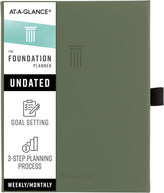 AT-A-GLANCE Foundation Goal Setting Planner, Undated Weekly & Monthly Journal, Track Progress, Create Habits, 5-3/4" x 8-1/4", Green (FD2-200-60)