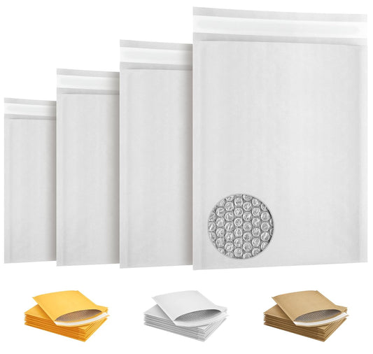 White Kraft Bubble Mailer Envelopes, 4 x 7 Inches. 50 Pack Mail Padded Envelopes Self Seal. Waterproof Kraft Bubble Mailers. Tear-Resistant Mailing Envelope Padded. Sturdy Paper Mailer