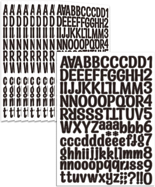 Uniclife 10 Sheets Letter Stickers, 1260 Pcs Scrapbook Stickers, 1 Inch Vinyl Number Alphabet Sticker, Self-Adhesive Stick on Letters for Mailbox Bottles Crafts Posters Decor, Black
