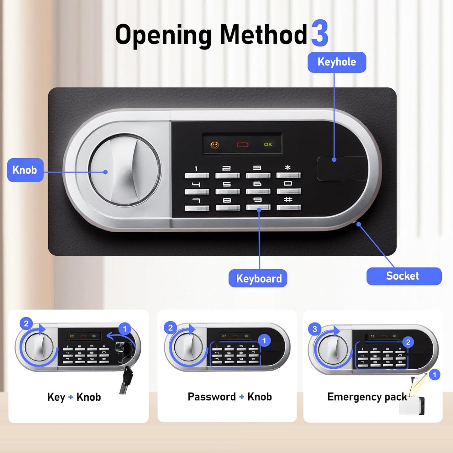 Home Safe Box, Digital Small Personal Safes, caja fuerte, Security Money Closet Electronic Lock Box with Keypad for Pistol Cash Jewelry, Document, Hotel, Dorm, Office (0.8cuft Black)
