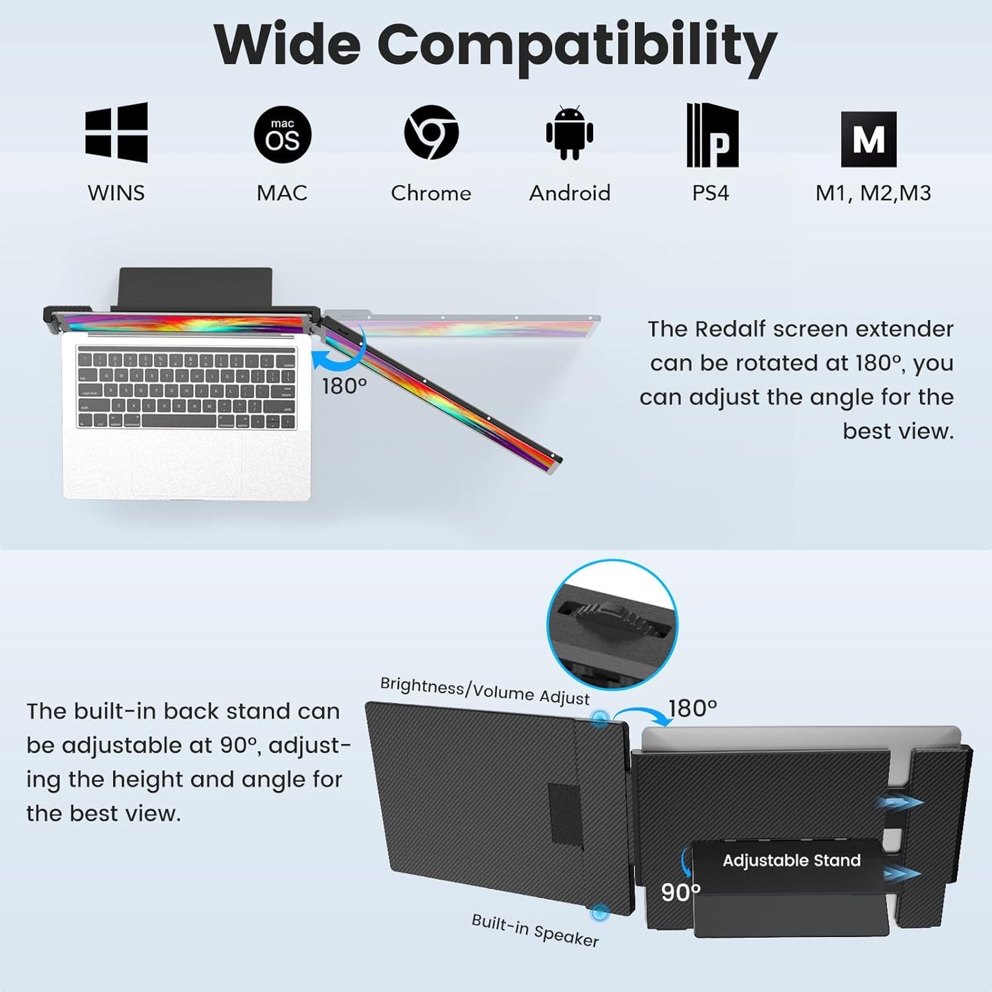 Redalf Portable Monitor 14.2'' FHD 1080P FHD IPS USB C HDMI Laptop Screen Extender IPS Display Speakers, Plug&Play, External Monitor for Laptop 13-16.1" PC Mac Chrome (14.2 inch)