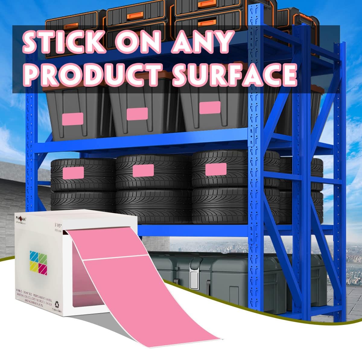 PARLAIM 3 X 5 Inch Rectangle Adhesive Color Coding Stickers,Square Inventory Stickers -250 Per Dispenser Box Pink