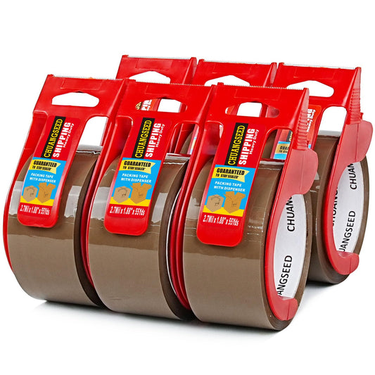 CHUANGSEED 6-Pack Brown Packing Tape with Dispenser-2.7mil x 1.88" x 55Y Heavy Duty Packing Tape for Moving Boxes-Moving Tape Strong Adhesive Packaging Tape