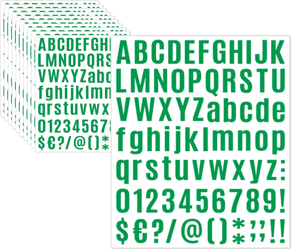 10 Sheets Letter Stickers - Alphabet, Number, Mailbox & Cup Labels, Holiday Party Decoration (Green, 1 inch Vinyl Self-Adhesive)