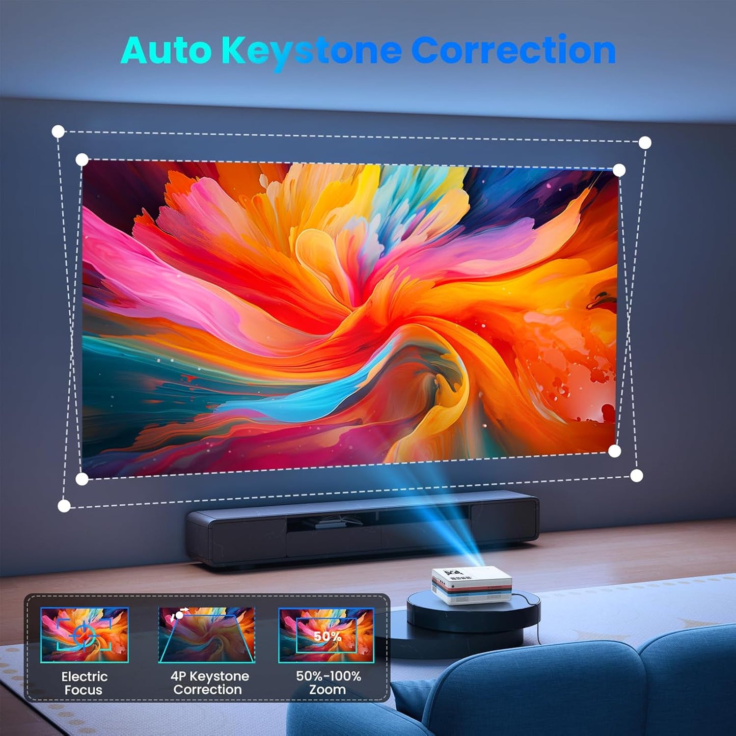 [Netflix App/Dolby Audio] FUDONI Smart Projector with WiFi and Bluetooth, Native 1080P 25000L 4K Decoding for Home Cinema, Outdoor Movie Projector with Apps, Built-in Netflix/YouTube/Prime Video