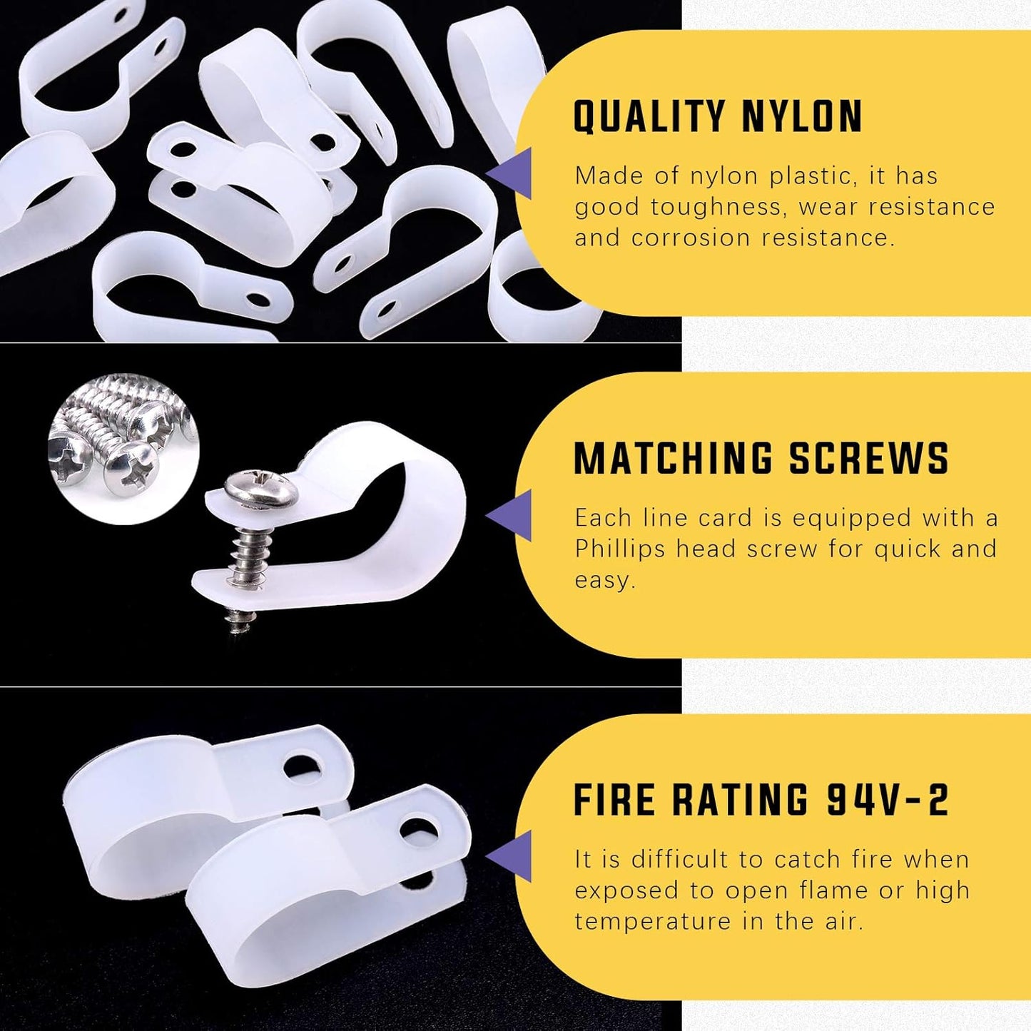 Swpeet 60 Pack White 5/8 Inch Nylon Plastic R-Type Cable Clips Clamp Kit, Nylon Screw Mounting Cord Fastener Clips with 60 Pack Screws for Wire Management (5/8 Inch, White)
