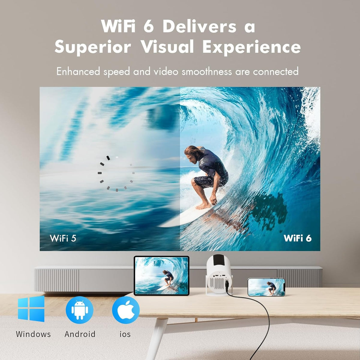 [Netflix Officially Licensed] Tecaki Mini Projector, Portable Smart Projector with WiFi and Bluetooth, 180° Rotatable Stand, Auto Keystone & Electric Focus, 4K Supported