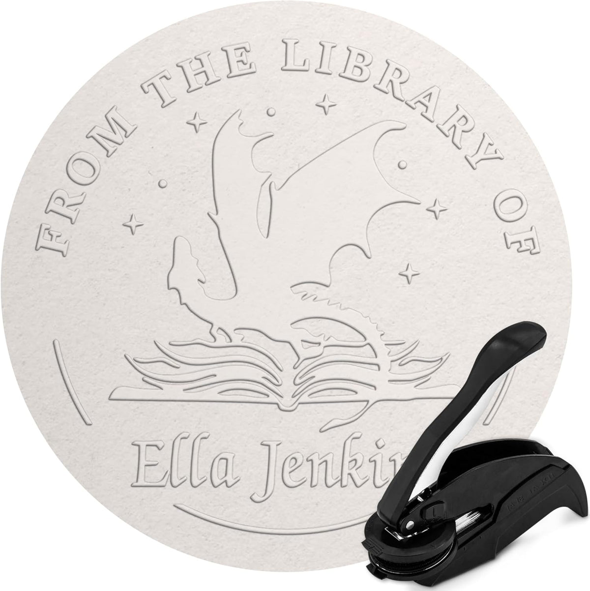 Custom Library Embosser - Style 108 - Embosser, Wood Stamp or Self Inking Stamp - Book Embosser Includes 50 Gold Seals - Custom Stamp Seal from The Library of