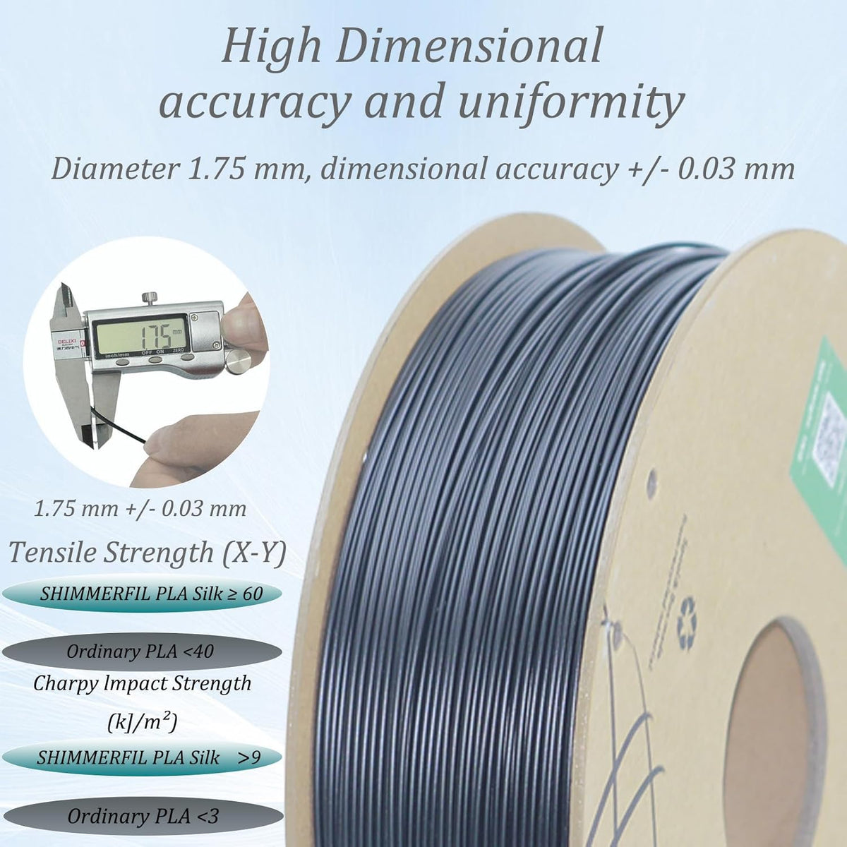 Silk Filament 1.75, Pla + Filament, 3D Printer Filament, Dimensional Accuracy +/- 0.03 Mm, 3D Printer Filament Silk, Pla Filament', Pla 1 Kg (2.2 Lbs), Fit Most FDM 3D Printers (Silver)