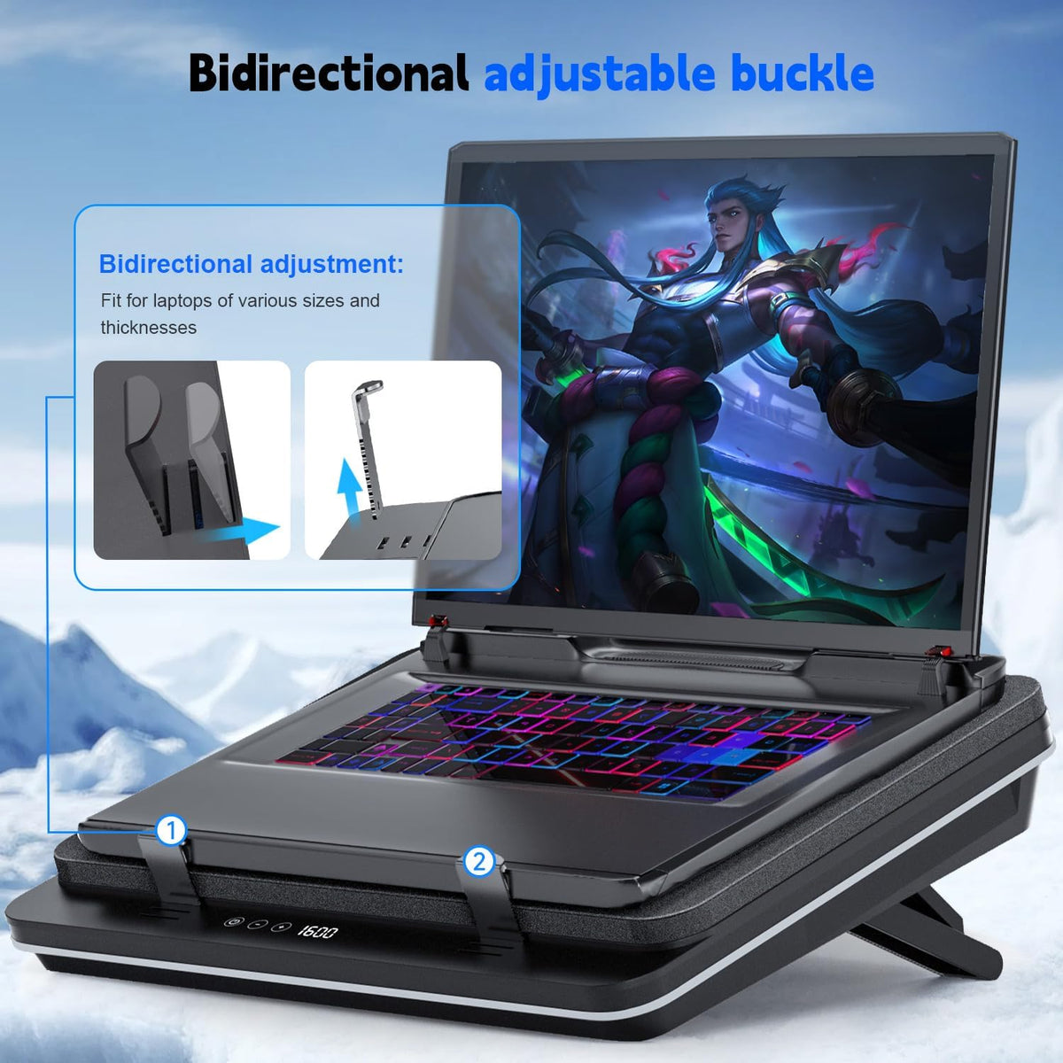 GT600 Laptop Cooling Pad Equipped Gigantic Turbo-Fan（5.5inch Diameter）,Sealed Foam for Rapid Cooling Gaming Laptop,14.1-19.3 inch Laptop Cooler with Adjustable Brackets,Dust Filter,Touch Start