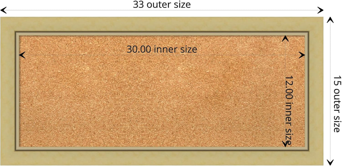 Amanti Art Natural Cork Board for Wall, 15x33 Vision Board with Gold Frame, Medium Corkboard Office Decor for Home Organization, Casual Corkboard Pinboard to display items for home organization