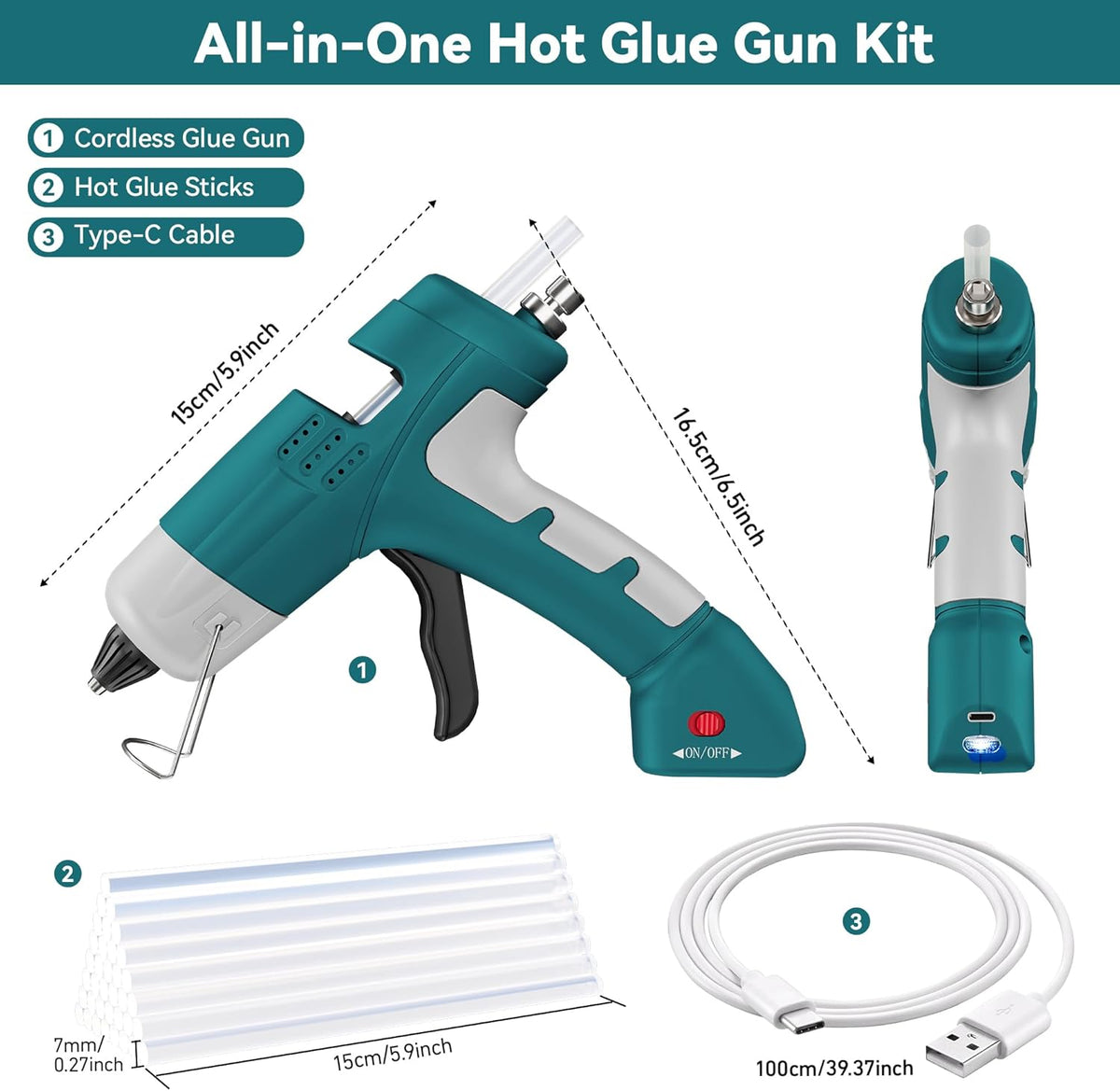 20W Cordless Hot Glue Gun with Type-C Charger,Fast Heating Mini Glue Gun and Sticks Set with 30 PCS Glue Sticks for DIY&Arts&Crafts,Home Repair