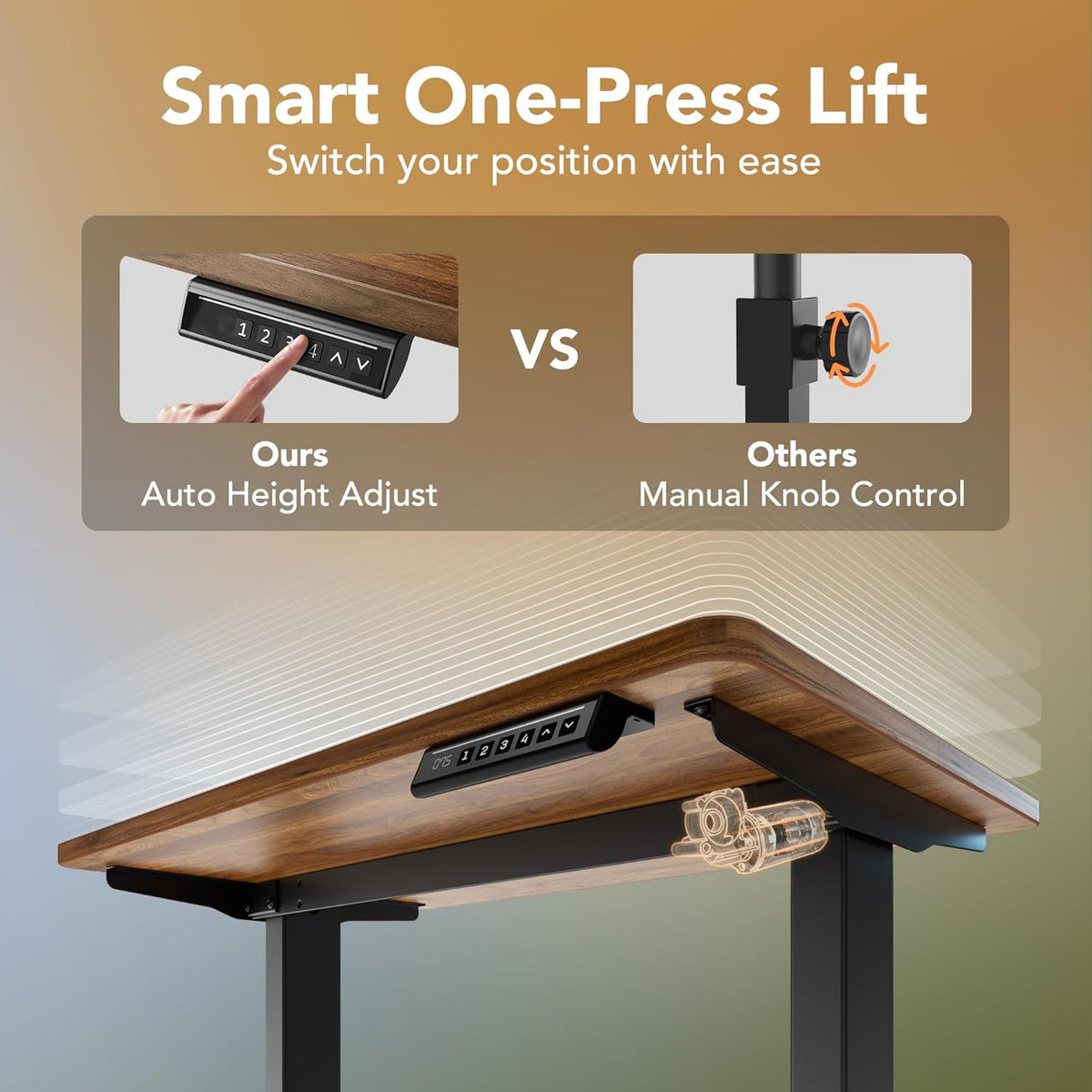 HUANUO 63 x 28 inch Electric Standing Desk Adjustable Height, 4 Memory Height Settings, Sit Stand Up Desk for Home Office & Computer Workstation, Black Walnut