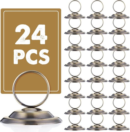 24 Pcs Table Number Holders Metal Place Card Holders Table Number Stands Tabletop Menu Sign Stands for Wedding Restaurant Recipe Banquet Birthday (Bronze)
