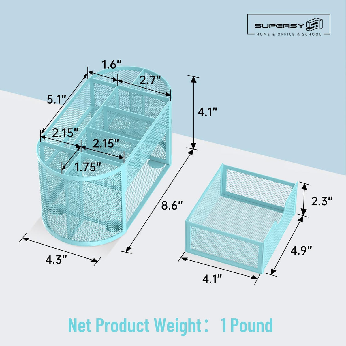 SUPEASY Mesh Desk Organizer, Desk Accessories & Workspace Organizers with Drawers, Pencil Holder for Desk with 9 Compartments for Office Suppliess, 8.6 x 4.3 x 4.1 Inch, Blue