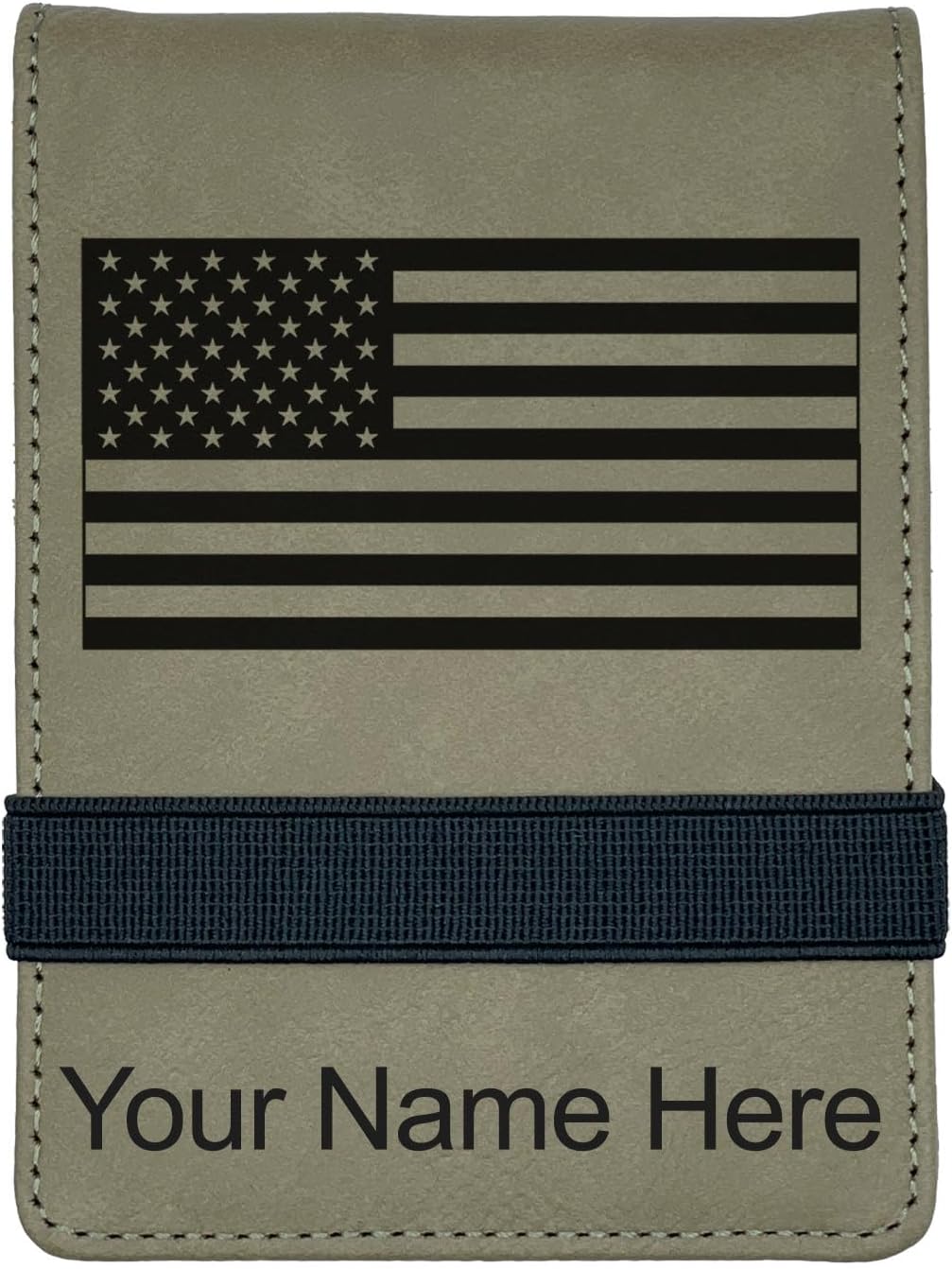 LaserGram Mini Padfolio with Notepad and Pen, Flag of The United States, Personalized Engraving Included (Light Brown)