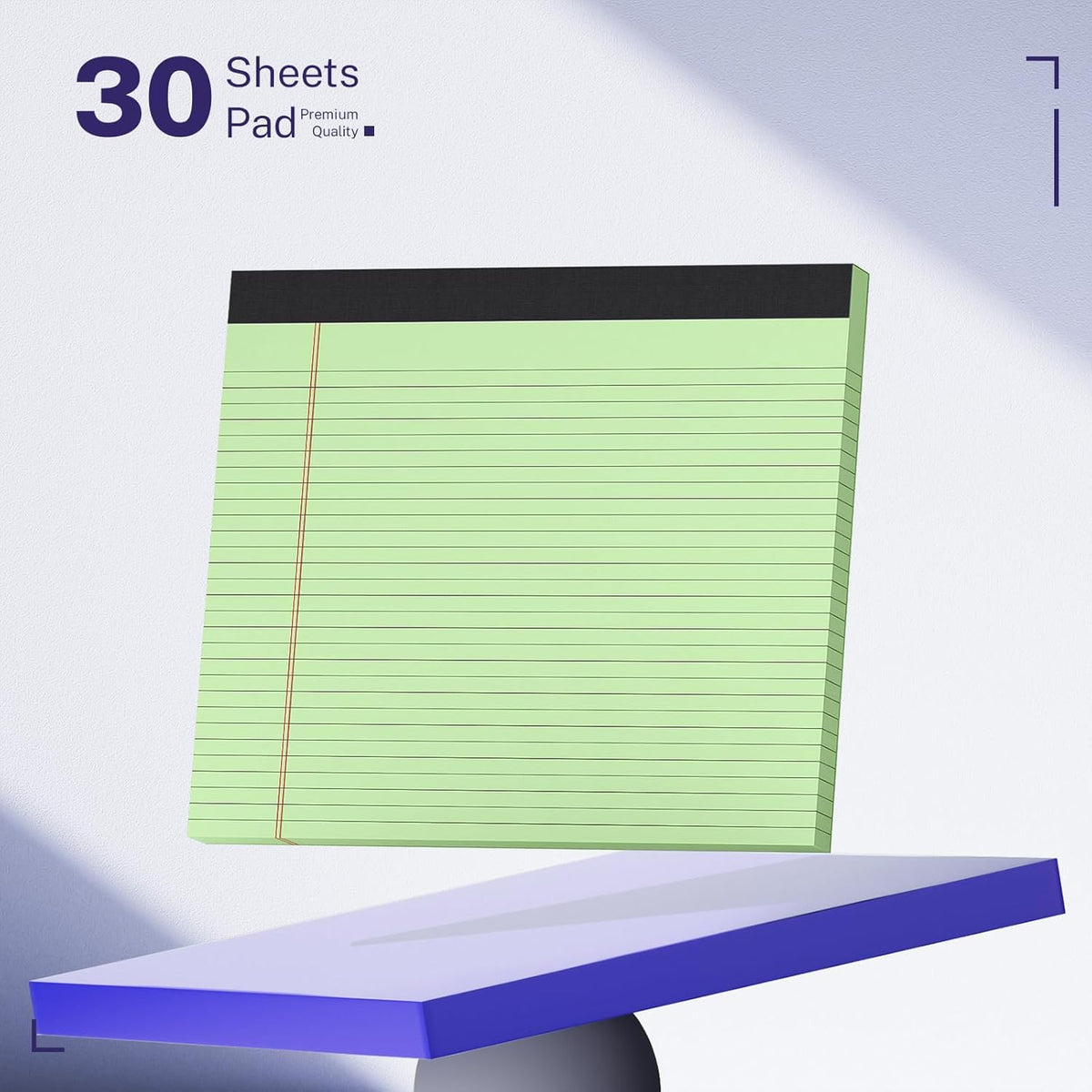3 Pack Wide Legal Pads 11" x 9.5" (Landscape Format) Green College Ruled Note Pad Narrow Ruled 30 Sheets per Notepad Perforated Writing Paper with Thick Backboard Horizontal Pads of Paper