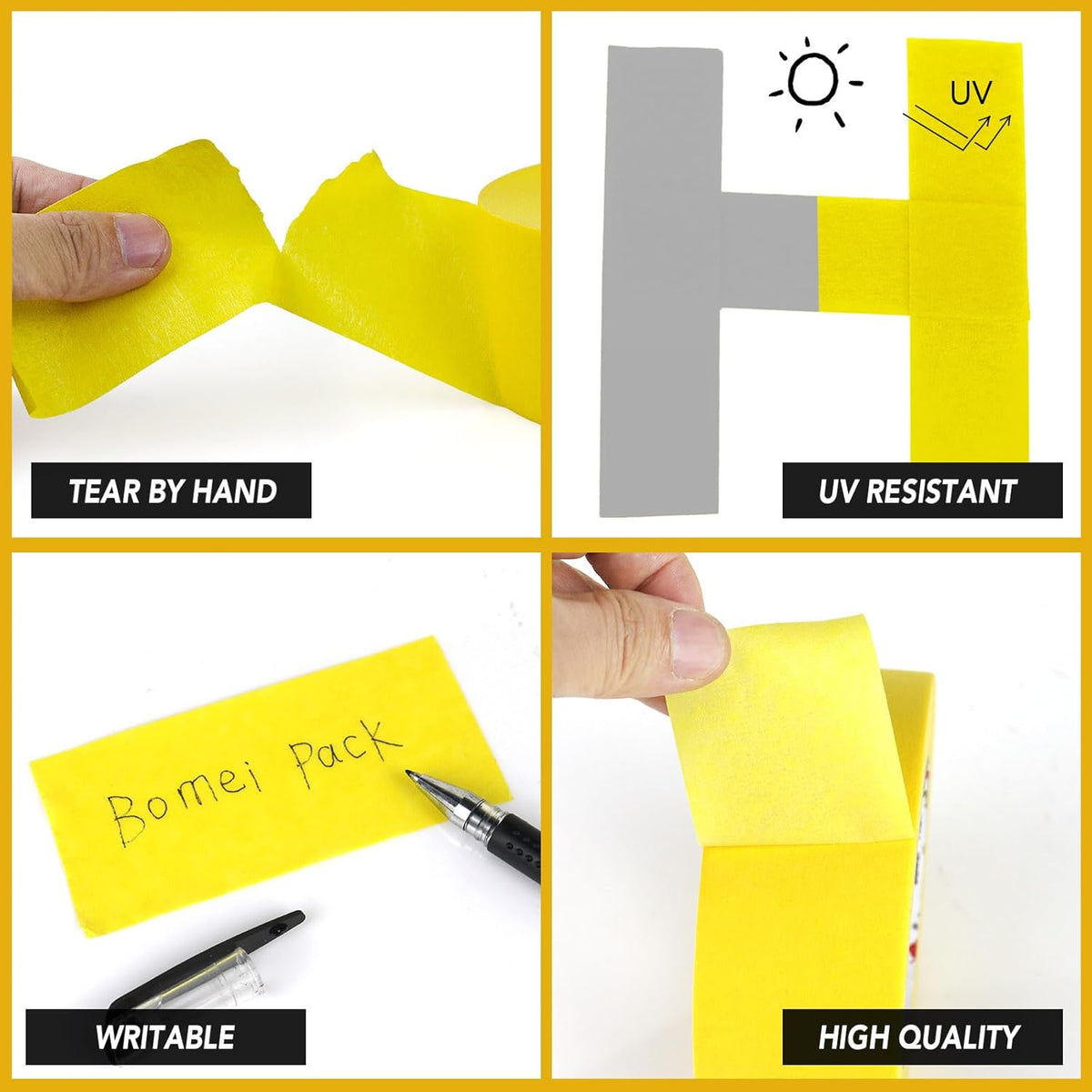 BOMEI PACK Yellow Painters Tape 2 inch Wide, 2 Pack Paint Yellow Masking Tape 2 inch x 55 Yards for Painting, Labeling, DIY Crafting, Decoration and School Projects