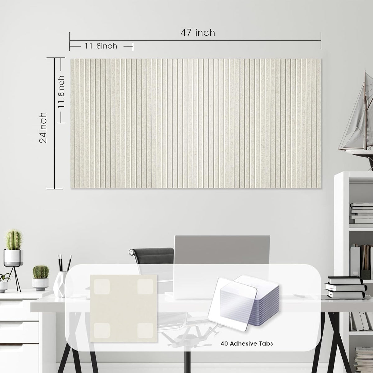 Large Cork Board for Office, 8 Pack Felt Wall Tiles with Slat Wall Paneling, Felt Bulletin Board Pin Board Cork Boards for Walls - Oatmeal