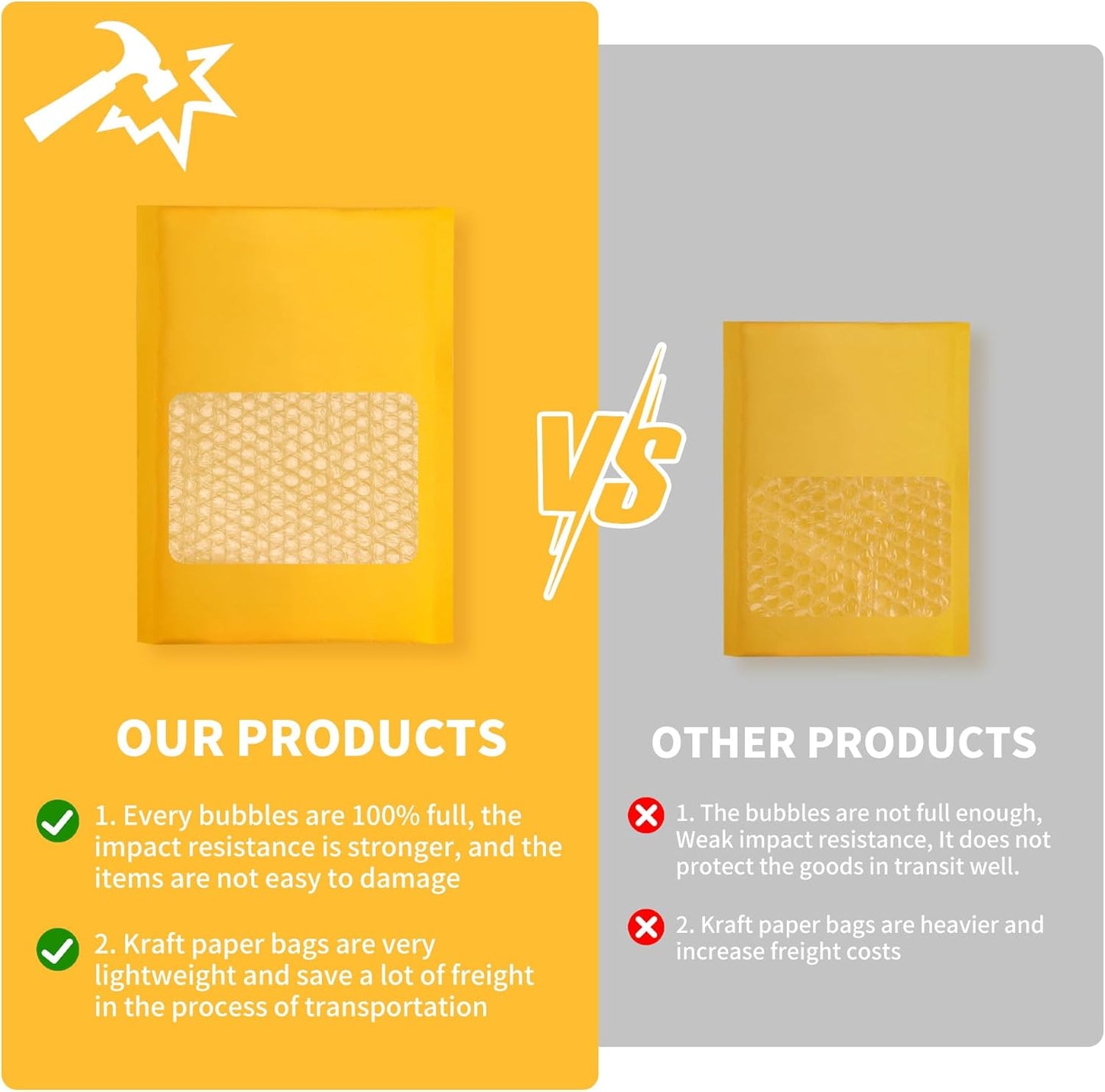 Small Bubble Mailers 100 Pack, 5"x8" External Dimension, Usable Size 4"x7" Thick Kraft Bubble Envelopes Waterproof Cushioned Padded Mailers Shipping Packaging for Small Business Yellow #000