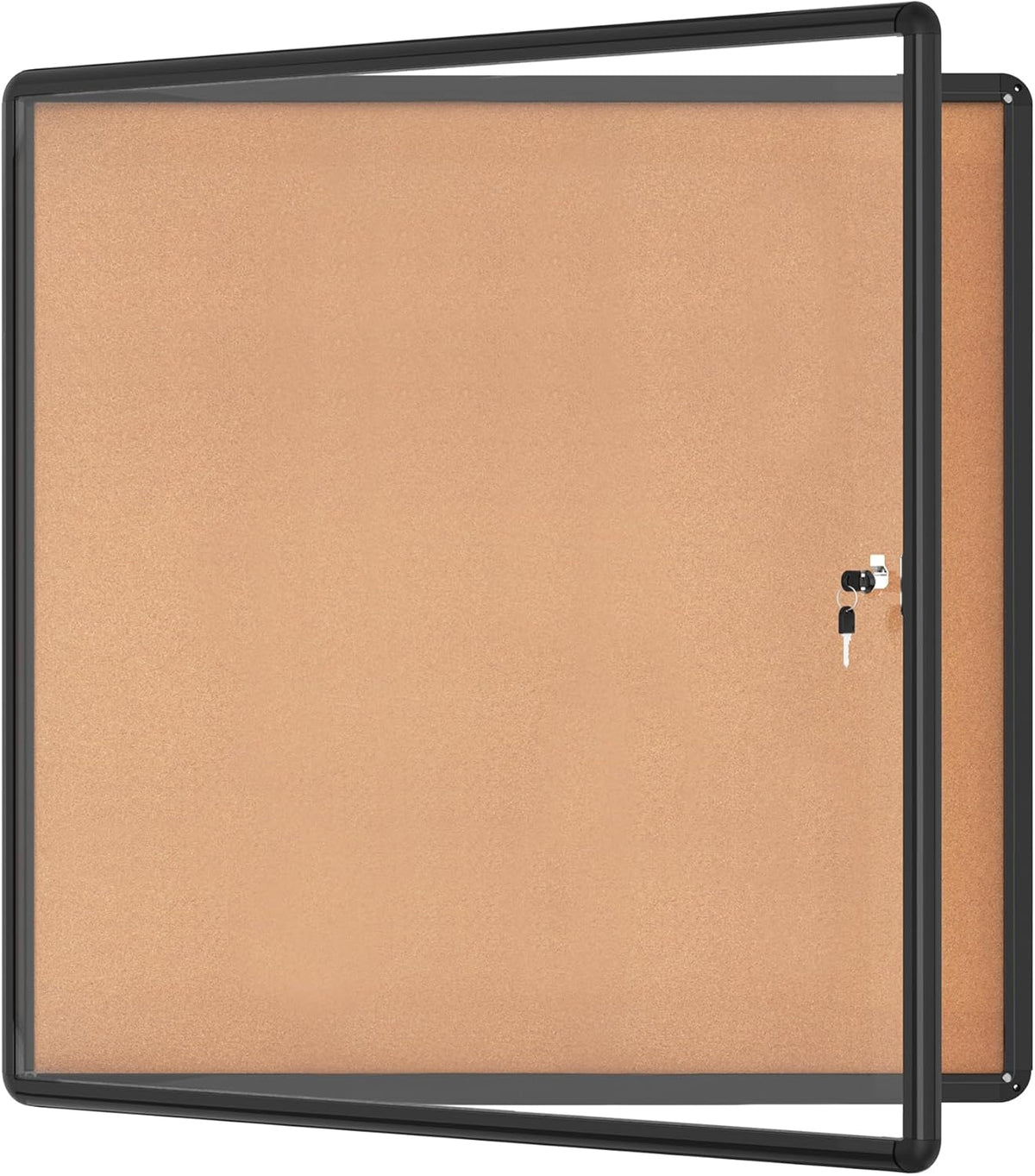 38"x38" Enclosed Bulletin Board, Lockable Weather-Resistant Aluminum Cork Noticeboard for School & Office Hospital, Black Frame w/Cork