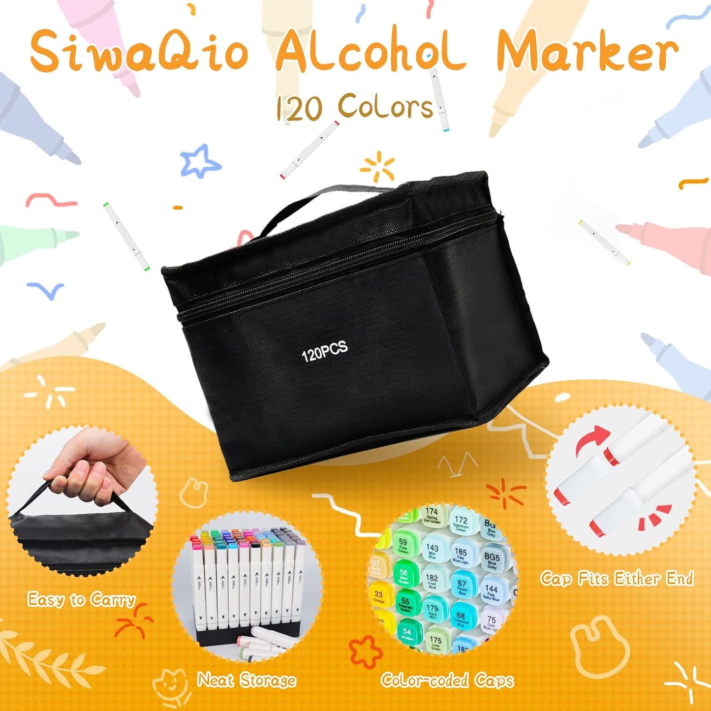 Alcohol Markers with APP, 120 Colors Dual Tip Art Marker for Adults Coloring Books, Alcohol Based Illustration Markers Set for Adult Artist Drawing Sketching Painting Lettering Cards