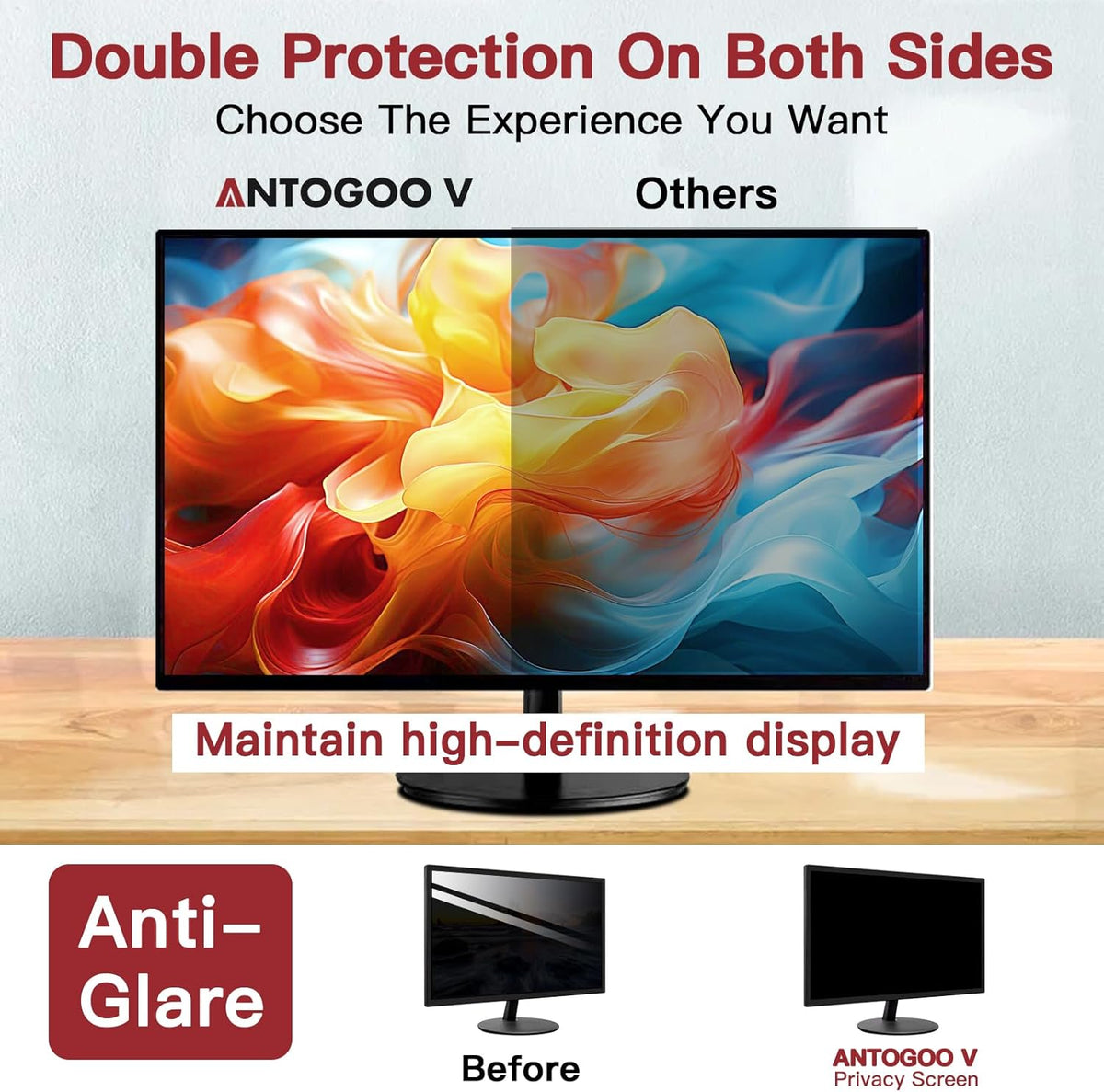 2 Pack 24 Inch Privacy Screen for Computer Monitor 16:9 Aspect Ratio, Eye Protection Anti Glare Computer Screen Cover, Removable Anti-Scratch Computer Screen Privacy Shield for 24'' Widescreen Monitor