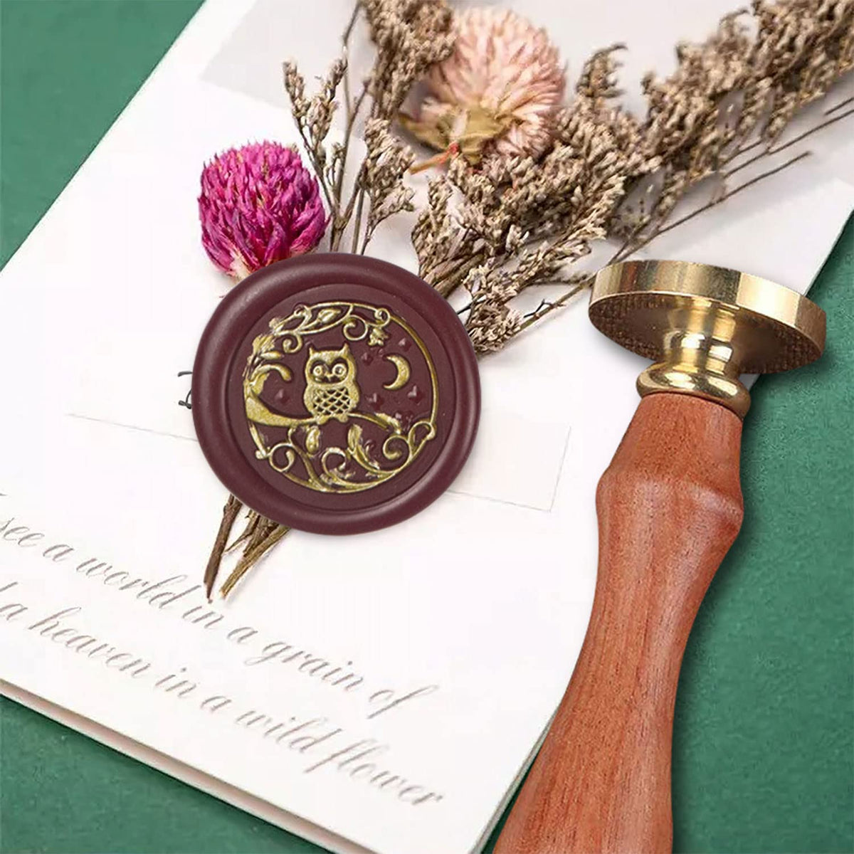 Animal Wax Stamp with Removable Brass Head Wooden Handle - Owl Wax Sealing Stamp for Envelope Sealing