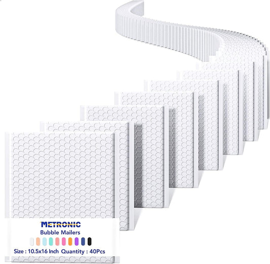 Metronic 40 Pack Bubble Mailer, 10.5x16 "Padded Envelopes, Strong Adhesion Bubble Mailers White Large Shipping Mailing Envelopes for Small Business,Books,Clothes, Bubble Mailers Usable Size 10.5x15