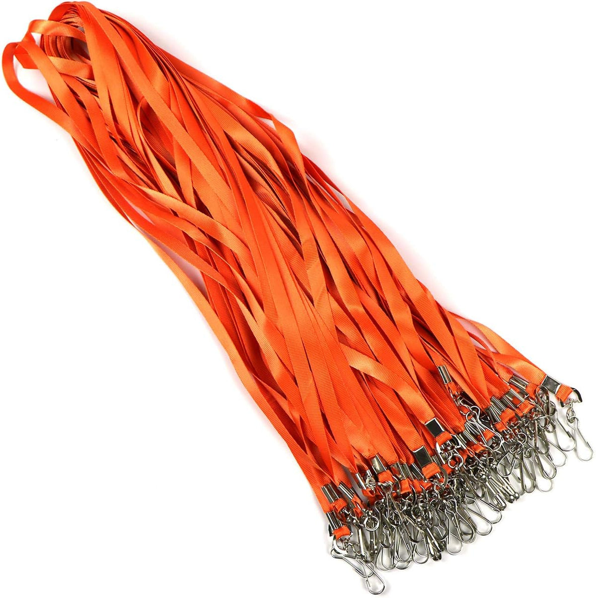 Orange Lanyards 100 Pcs Lanyard for Id Badges Flat Lanyard with Badge Clip with J-Hook (Orange)