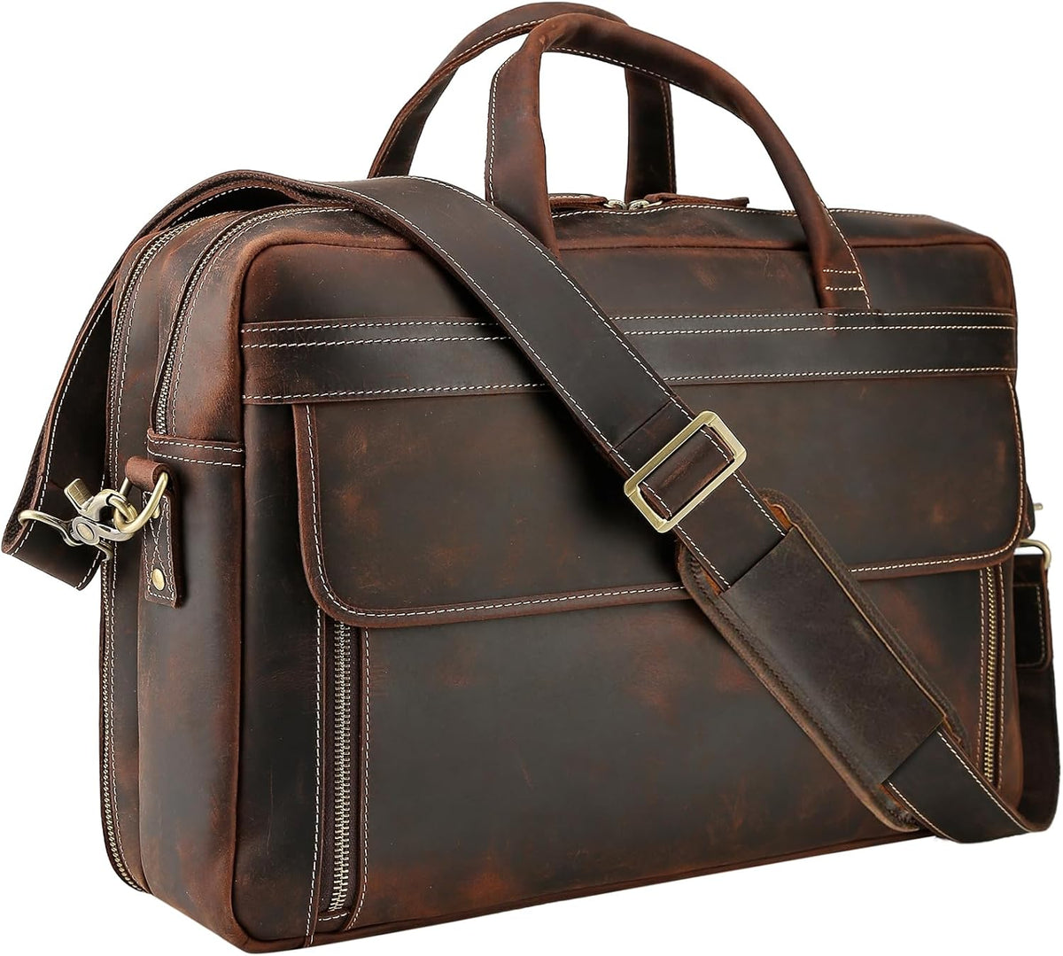 Masa Kawa Leather Briefcase for Men 15.6" - 17" Laptop Computer Case Business Travel Work Messenger Cross Body Shoulder Bag