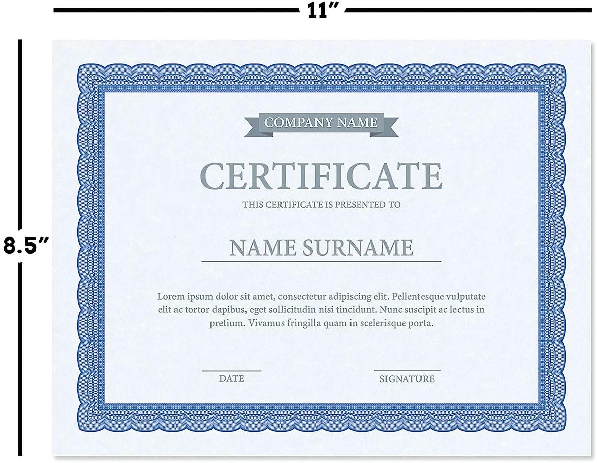 Executive Blue Parchment Certificate Papers - Pack of 100, Laser & Inkjet Printer Compatible, For Office, Business Awards, Graduation, School Diplomas, 8-1/2" x 11" on 60 lb. Text Stock