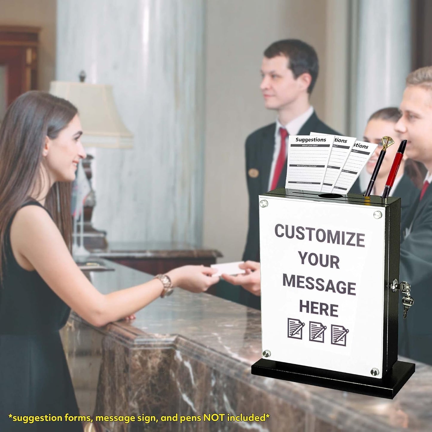 Large Suggestion Box With Slot and Lock - Metal Wall Mounted Ballot Box, Donation Case, Safe Lock Tip Jar For Fundraising, Hotel, Bar and School Voting Use (Black, 10'' x 4.75'' x 12.5'')