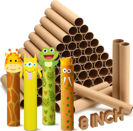 MotiMind 60 Pcs Cardboard Tubes for Craft 2 Size Empty Paper Towel Rolls Cardboard Toilet Paper Tubes Bulk for Classroom DIY Projects(Cowhide,1.4 x 8 Inch, 1.6 x 8 Inch)