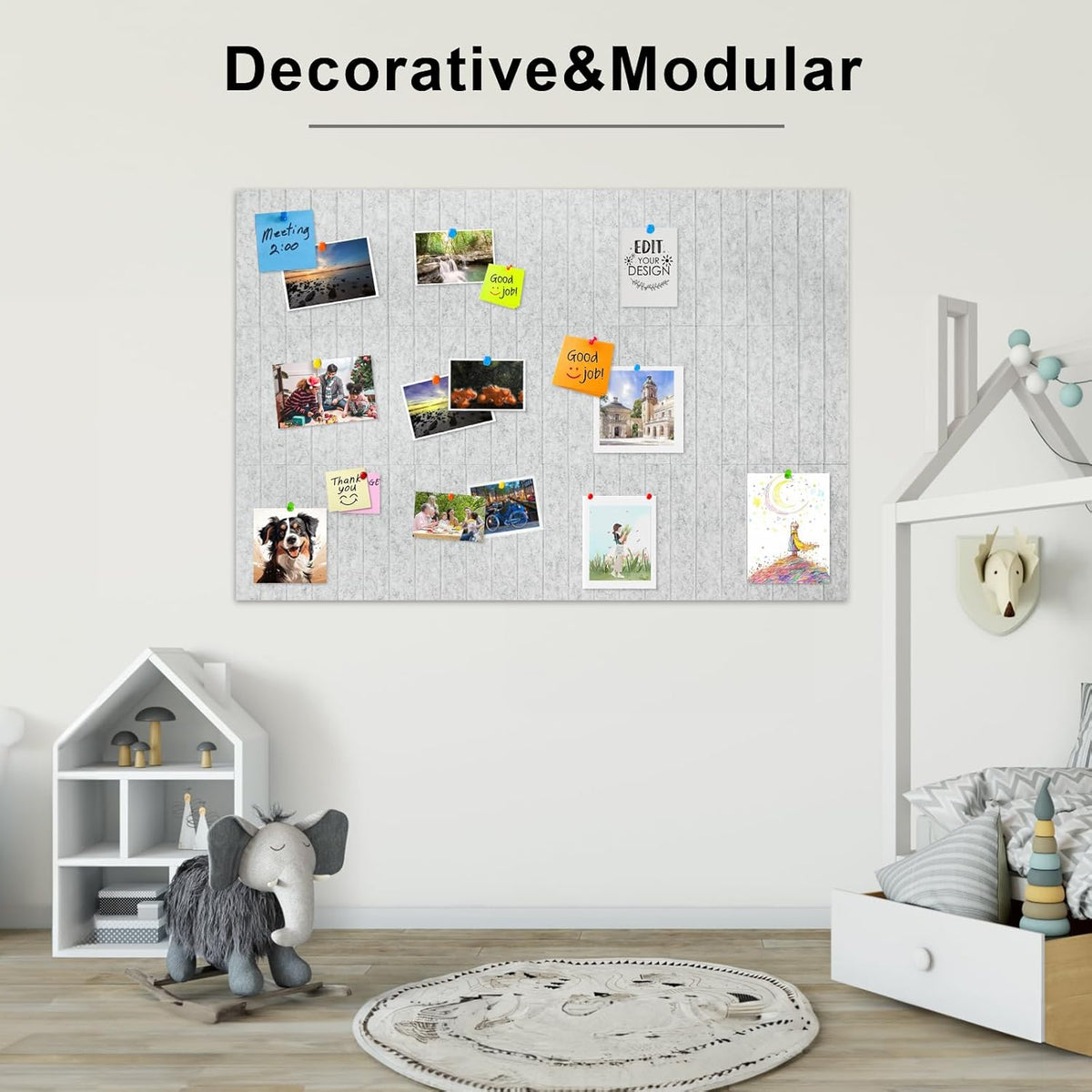 12 Pack Large Cork Board for Walls, Slat Wall Paneling, 48" X 36" Felt Bulletin Board Tiles with Safe Removable Adhesive Tabs & Push Pins, Pin Board Cork Board Wall Organizer for Office - Light Grey