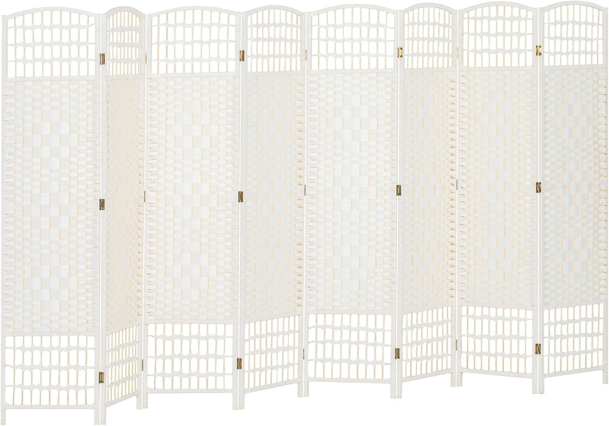 HOMCOM 8 Panel Room Divider, Folding Privacy Screen, 5.6' Room Separator, Wave Fiber Freestanding Partition Wall Divider, White