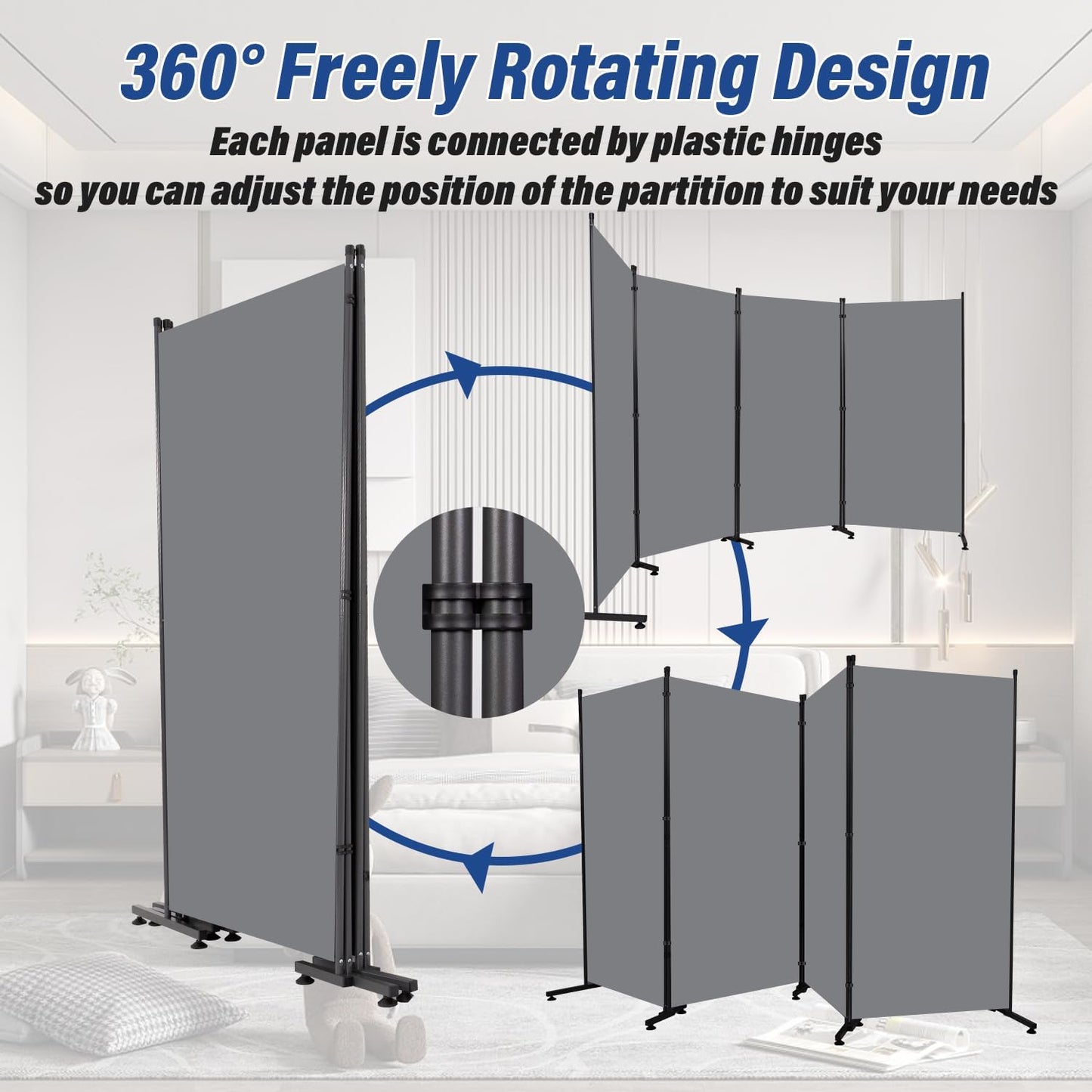 Room Divider 6ft Room Dividers and Folding Privacy Screens, 4 Panel Partition Room Divider Fabric Panel, Indoor Wall Divider for Room Separation Freestanding Space Separators for Bedroom Office Studio