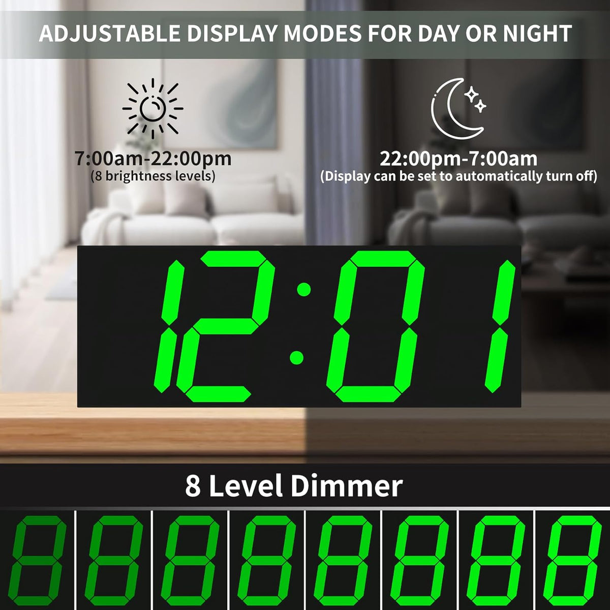18.7in Large Digital Wall Clock,LED Digital Clock whih Big Number,Multi-Function Remote Controlled Wall Clock with Timer, Alarm and Calendar Display(Green)