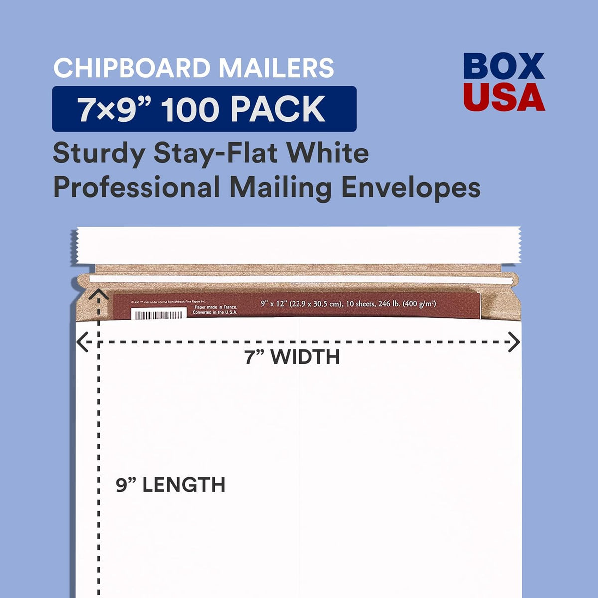BOX USA StayFlat Mailer, 7"L x 9"W, Pack of 100 | Stayflats Envelope Keeping Photo, Document, Artwork Protected During Mailing and Shipping, 7x9