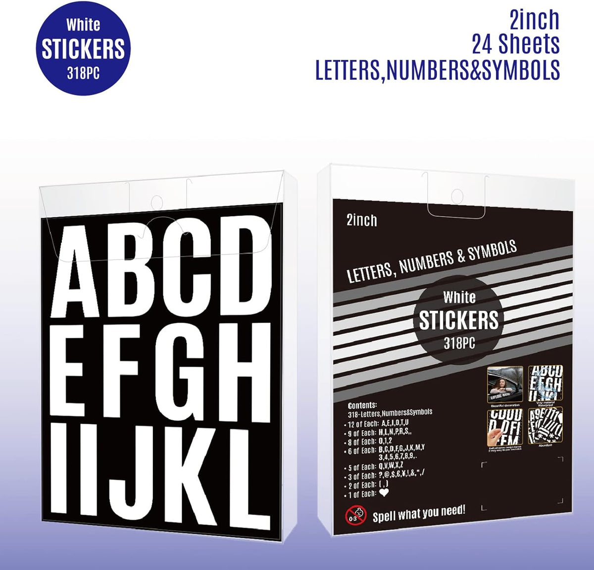 24 Sheets 2 Inch Self Adhesive Letters Stick on Vinyl Letters Capital Letter Stickers Alphabet Sticker Letter Number for Outdoor Sign Poster Mailboxes Crafts(White)