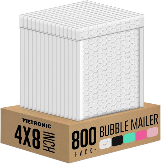 Metronic 800Pack Small Bubble Mailer 4x8 Inch White Bubble Mailers Usable Size 4x7 Waterproof Padded Envelopes, Self Seal Adhesion Bubble Envelopes, Cushioning Padded Mailers for Jewelry