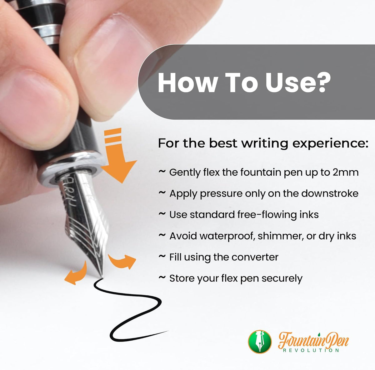 Jaipur V2 Piston Filled Refillable Fountain Pen - Orange Ultra Flex Cursive Pen w/Stainless Steel Nib - Luxury Pens w/Acrylic Body & Ebonite Feed - Fountain Pens for Journaling & Calligraphy
