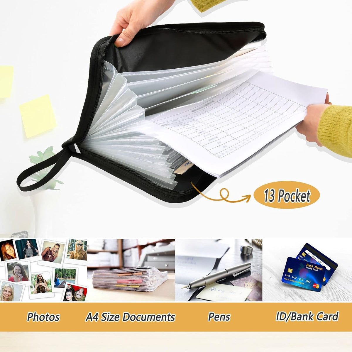 Gredecor Black and White Striped Expanding File Folder 13 Pockets Expandable Filing Folders Accordion Document Files Organizer for A4 Letter Size Paper