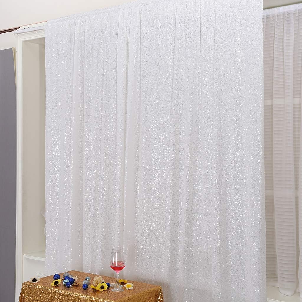 Eternal Beauty White Sequin Backdrop, 7x7 Ft Glitter Background Curtains for Christmas Shimmer Photography Party Wedding Birthday Back Drop Decor