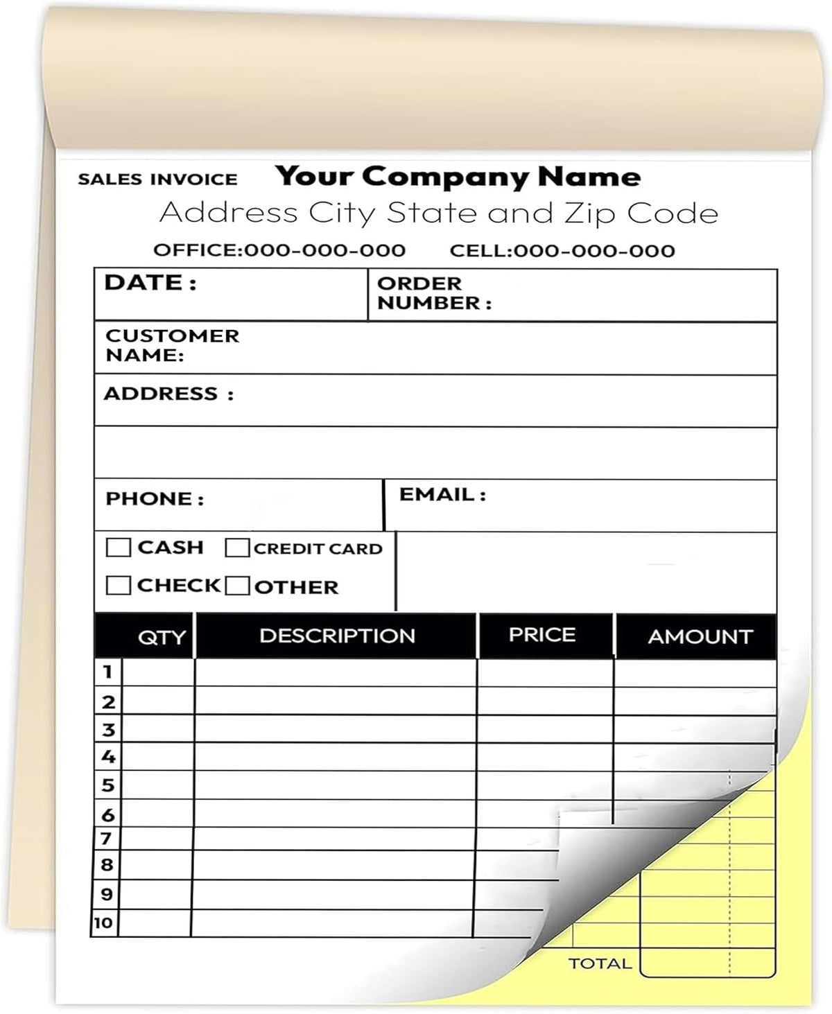 Custom 8.5" X 11" Invoice Receipt Book, Carbonless NCR Invoice Book in 2-Part Duplicate Receipts, Estimates, Purchase Orders, Sales Orders, Price Forms with Your Company/Business Name