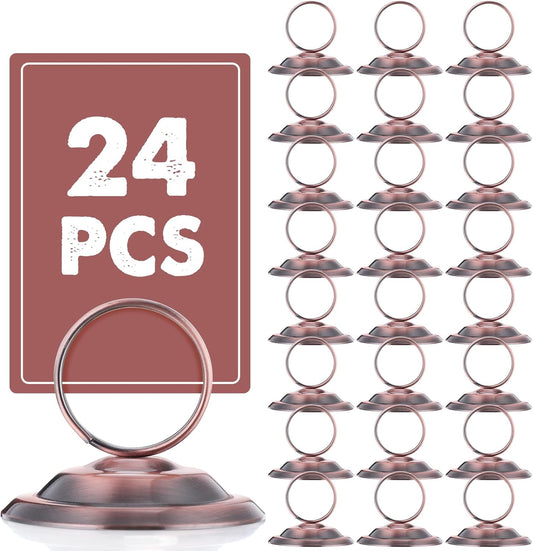 24 Pcs Table Number Holders Metal Place Card Holders Table Number Stands Tabletop Menu Sign Stands for Wedding Restaurant Recipe Banquet Birthday(Antique Copper)