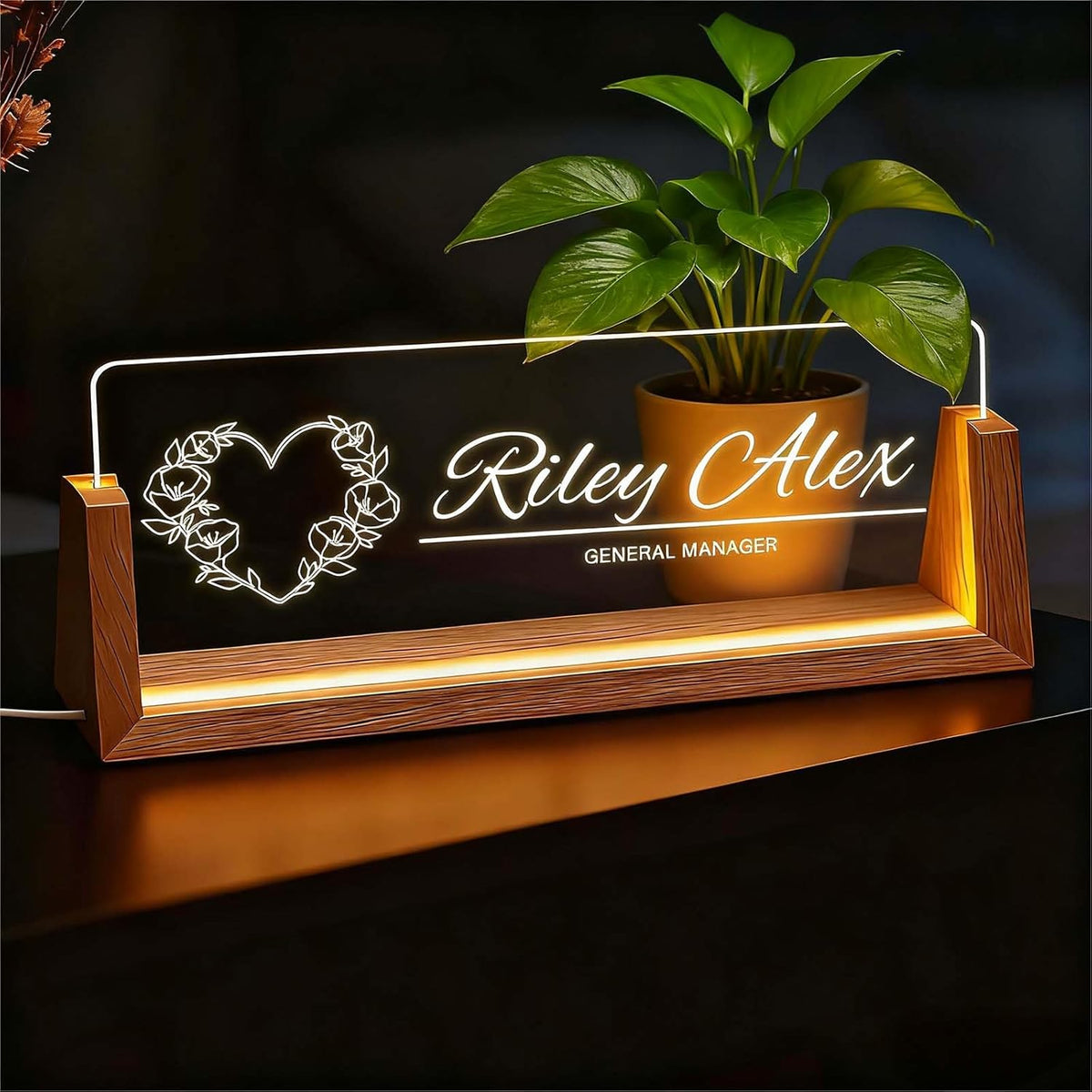Custom Desk Name Plate Personalized, Light Up Office Name Sign for Boss Coworker Employee, Appreciation Gifts for Professionals, Modern Office Decor