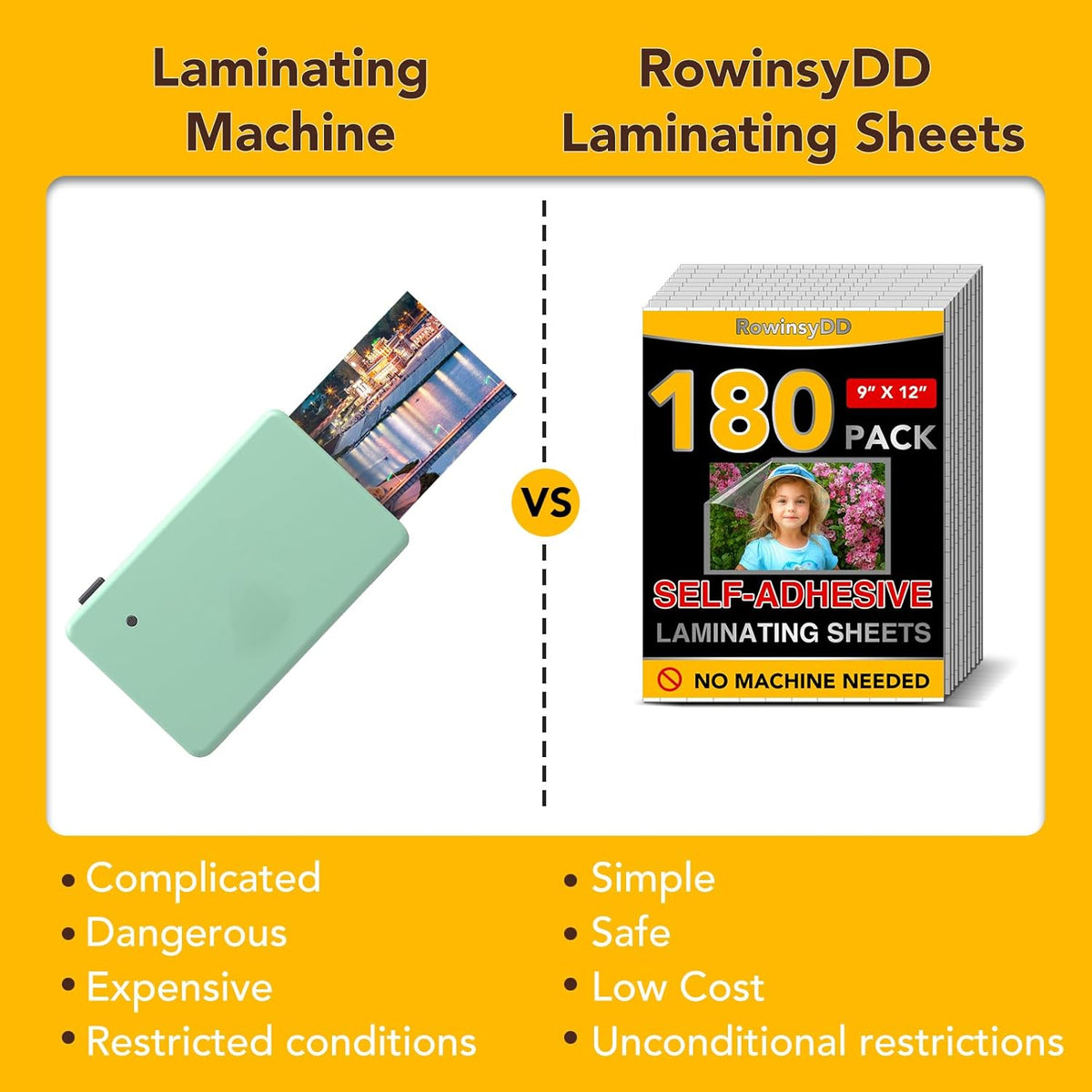 180 PCS Self-Adhesive Laminating Sheets, 9 x 12 Inches Self Adhesive Contact Paper, No Heat No Machine Needed Self Sealing Laminate Sheets